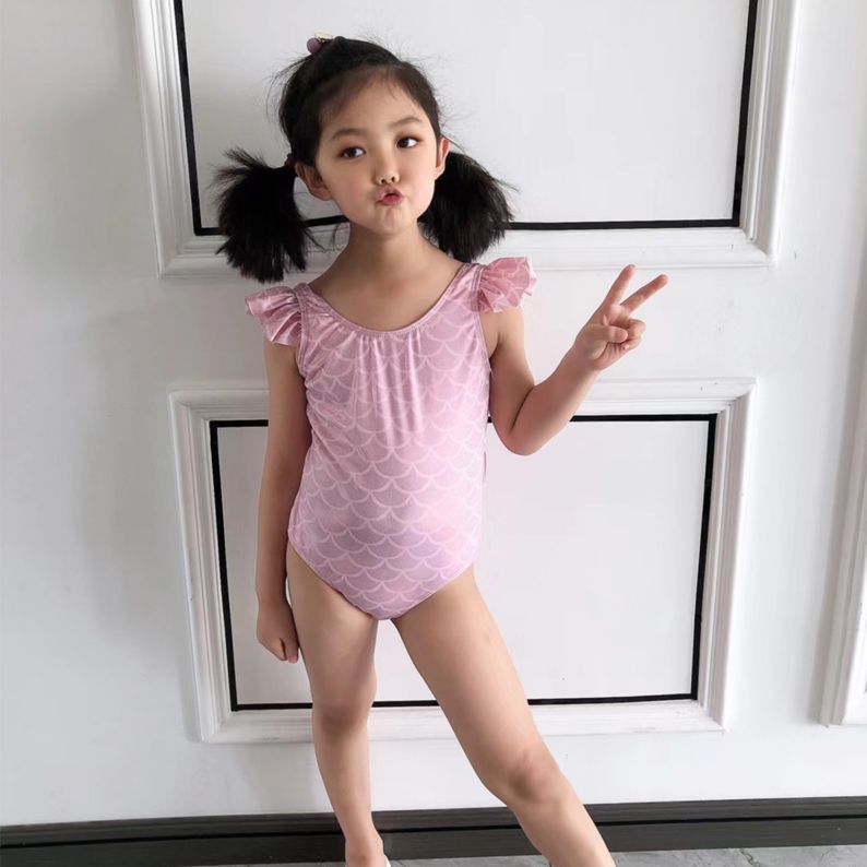 泳衣女孩可爱碎花连体裙式长袖泳装女童小中童户外防晒游泳衣儿童泳衣