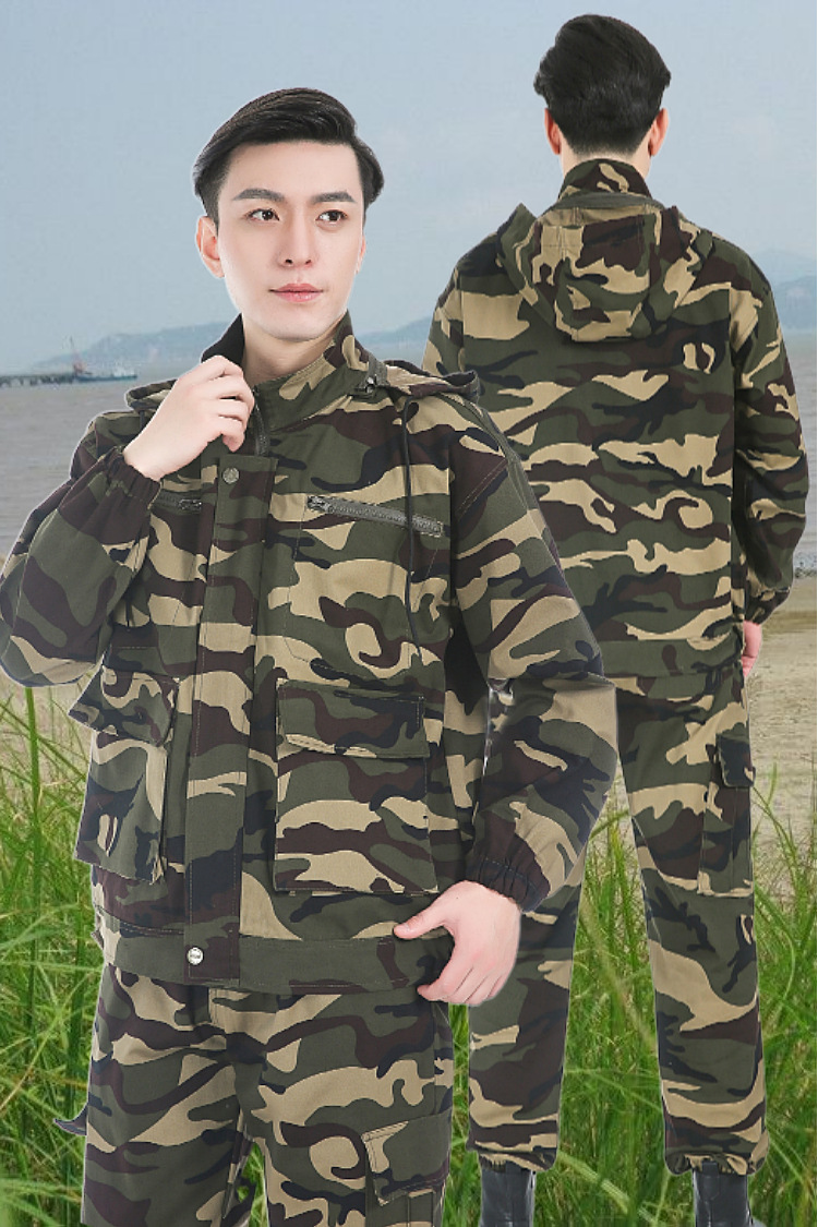 新式迷彩服套装男纯棉连帽户外耐磨加厚民工电焊汽修劳保工作服