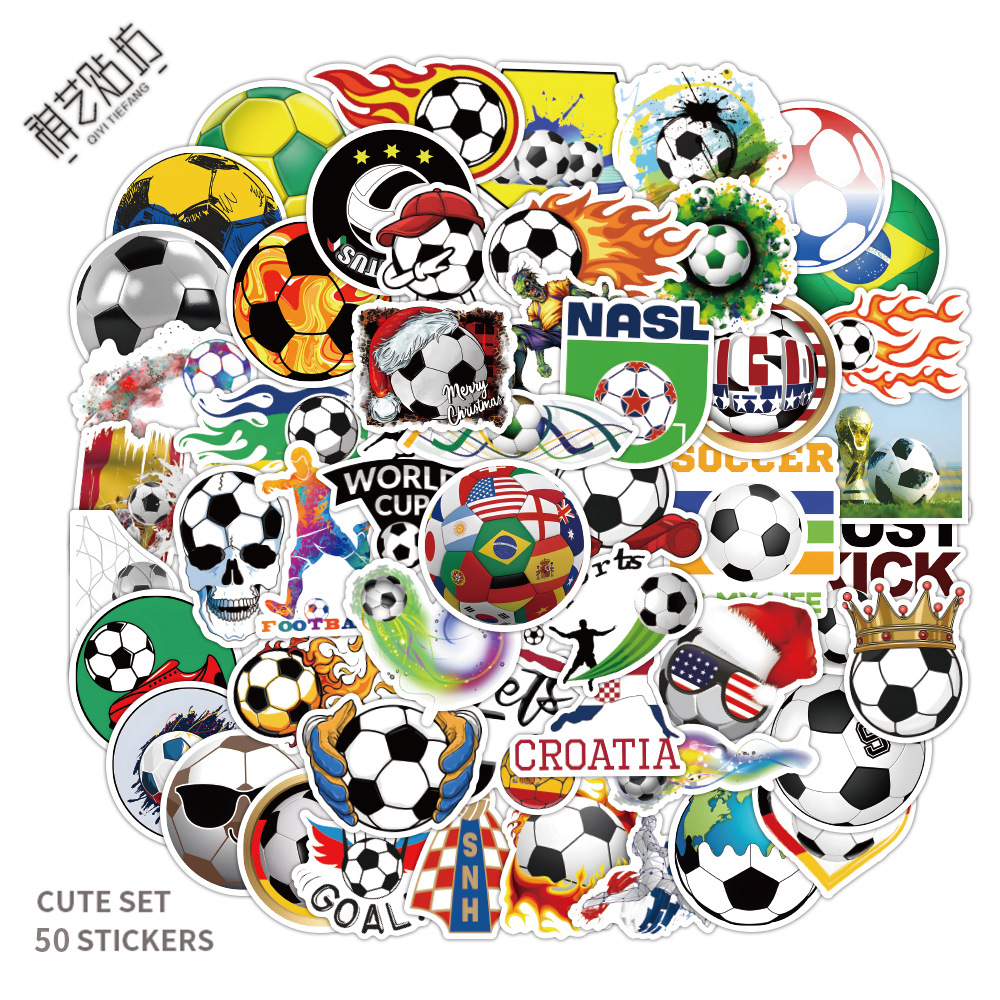 50张新款卡通足球运动贴画行李箱笔记本文具盒头盔涂鸦贴纸批发