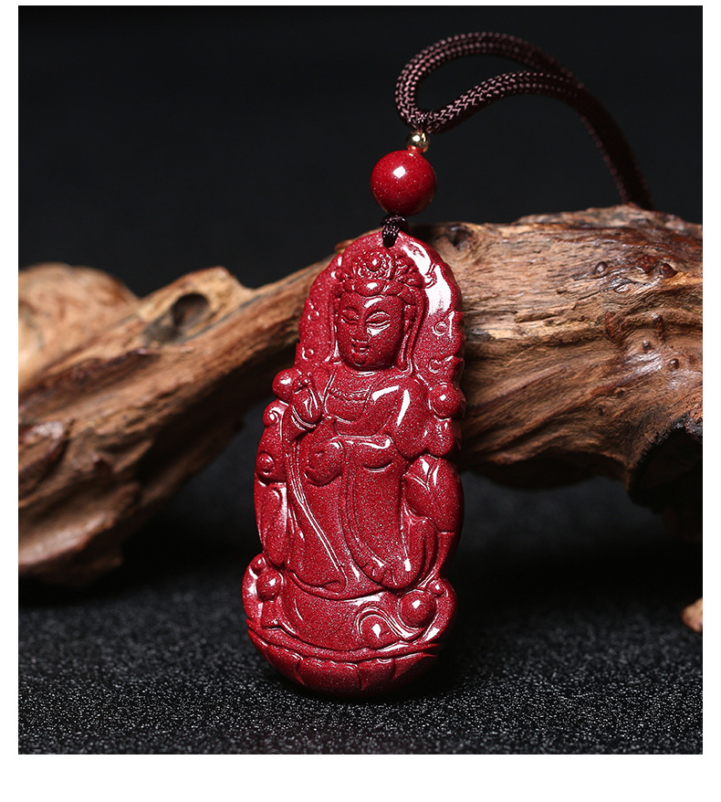 原矿朱砂观音吊坠男士紫金砂转运本命年红色护身符吉祥物直播货源