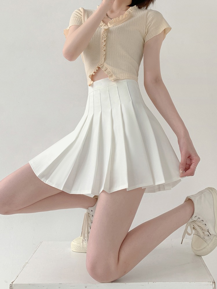 2022日韩新款jk裙白色百褶裙女夏季高腰显瘦a字学院风半身短裙