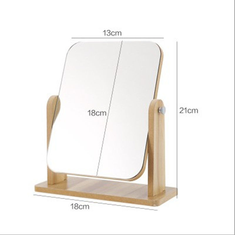 HD Wooden Desktop Makeup Mirror Rotating Vanity Mirror Single-Sided Folding Beauty Mirror Student Dormitory Table Mirror