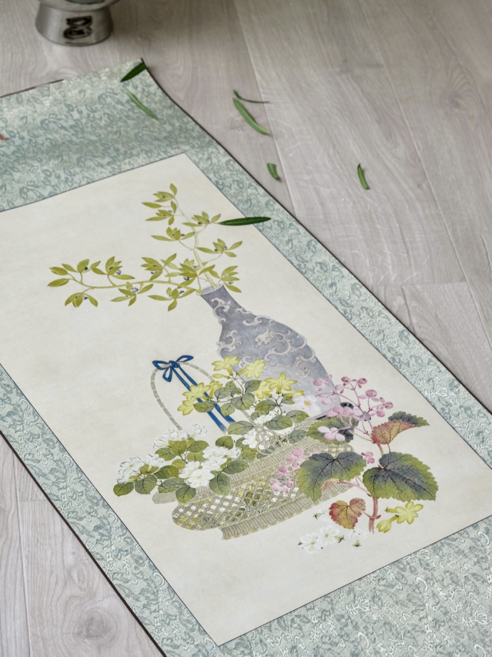 若奈新年中古卷轴《春意浓》宋绢丝清丽工笔画玄关艺术新中式挂画