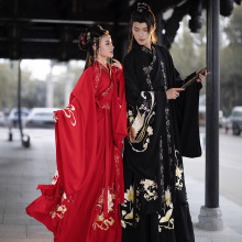 原创汉服成人男女款魏晋风古装汉服全套黑红色情侣CP国风超仙飘逸