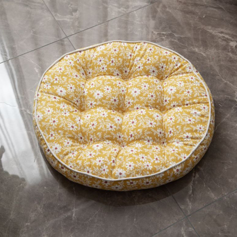 New Nordic Sofa Cushion Floor Mat Pastoral Window Cushion Tatami Mat round Thickened Cotton and Linen Floral Futon Mat