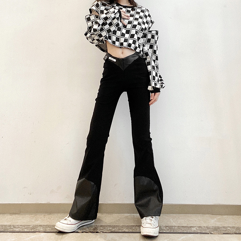 欧美2021秋季跨境时尚新款女装纯色修身显瘦性感包臂喇叭裤休闲裤