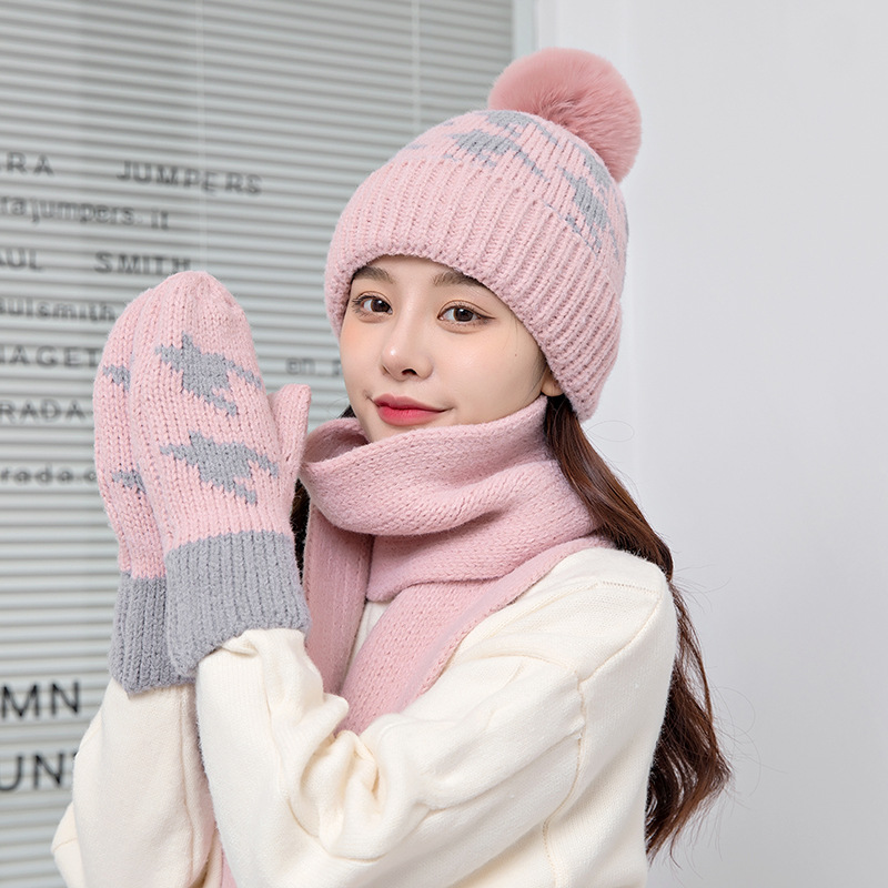 帽子围巾手套三件套女冬季保暖韩版潮学生毛线帽套装围脖生日礼物