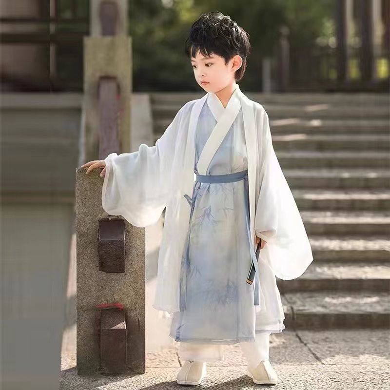 汉服男童夏秋中式古风长衫礼服儿童唐装小男孩古装节演出服中国风