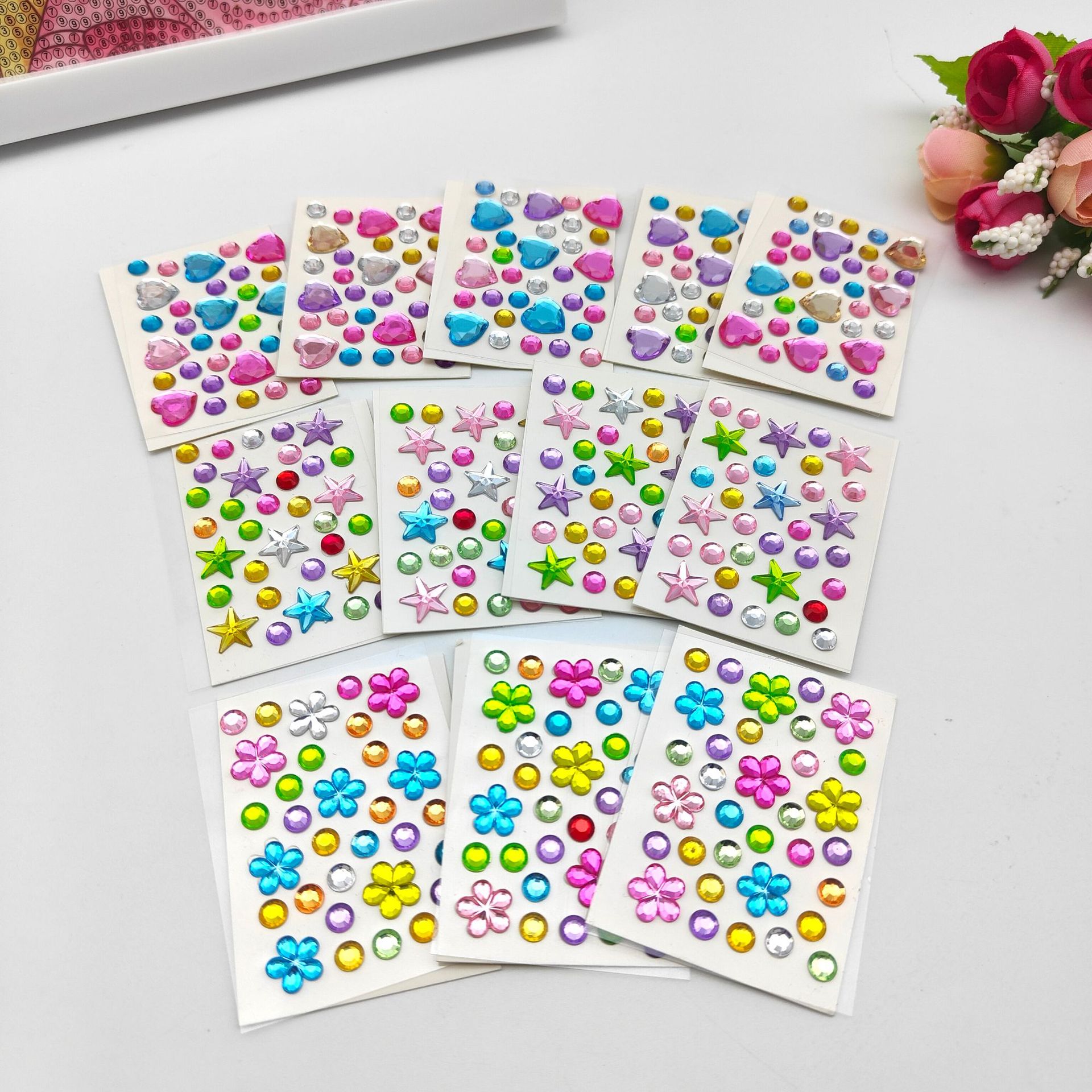 Cross-Border Wholesale Colorful Diamond Sticker Accessories Starry Mobile Shell Diamond Diamond Sticker Paper Children DIY Diamond Sticker Love Diamond Sticker