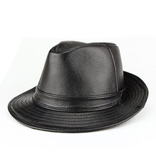秋冬季牛皮男士礼帽中老年帽子英伦上海滩绅士真皮爵士帽厂家直销