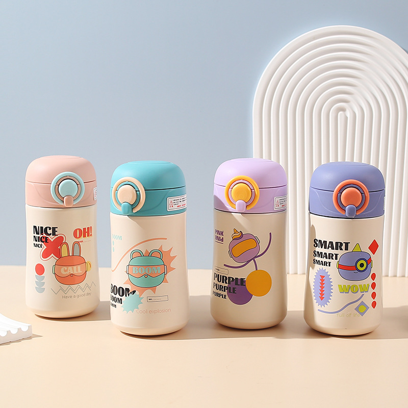 2022 New Children's Thermos Mug 316 Wholesale Cartoon Cute Straw Cup Portable Stainless Steel Children's Water Cup