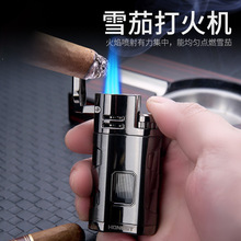 批发防风三直冲打火机艾灸雪茄专用可视透明气仓便携雪茄火机跨境