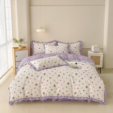 韩式花边磨毛床上四件套纯色床单被套四季通用小清新床裙ins少女