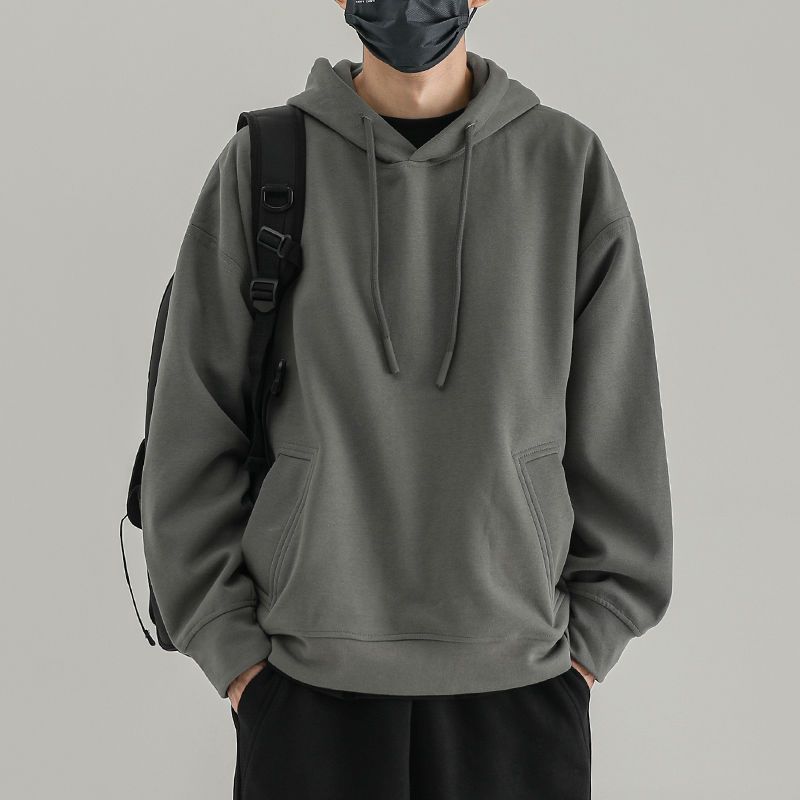 连帽卫衣男潮牌纯色上衣服春秋帽衫情侣冬季加绒加厚外套-阿里巴巴