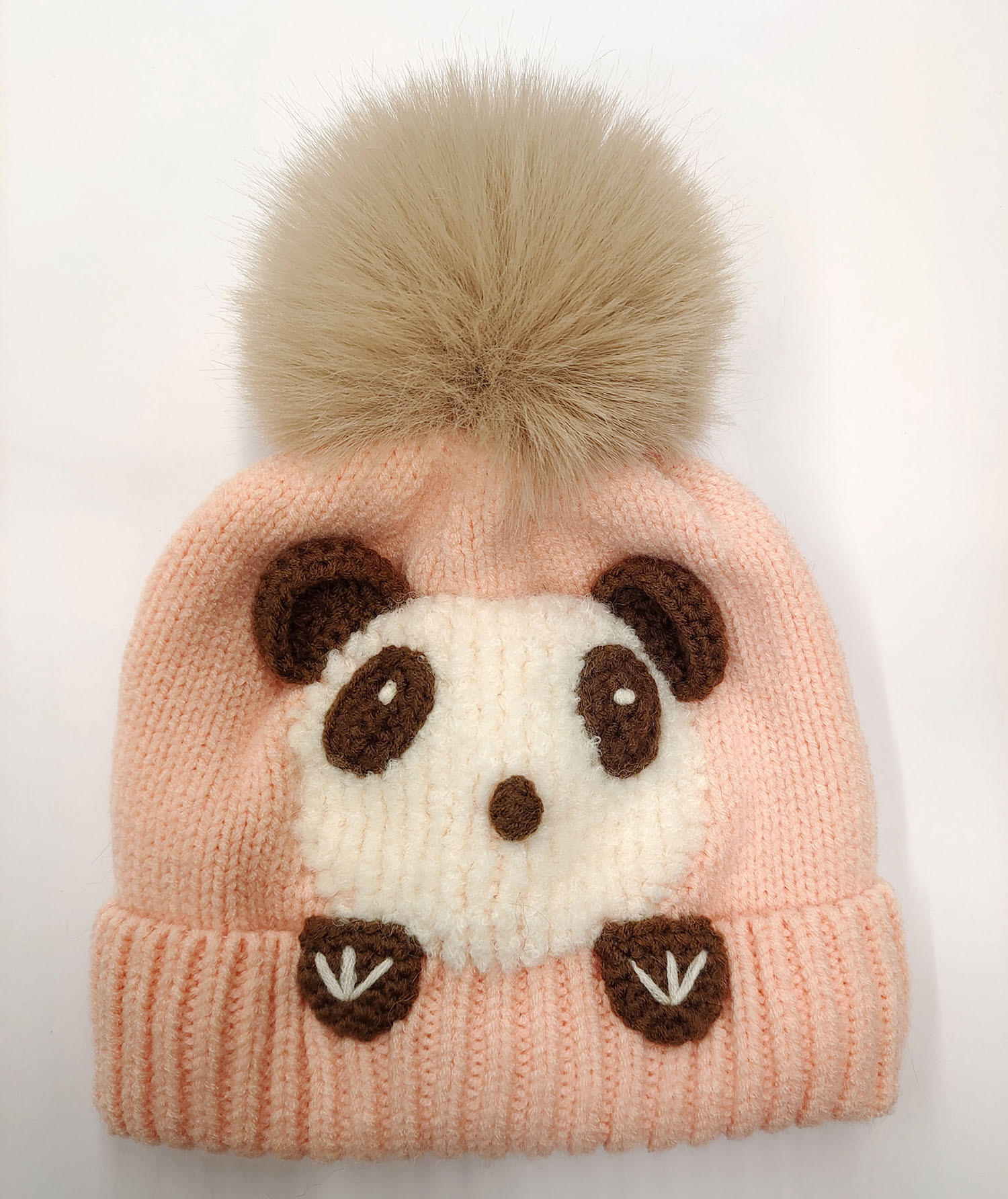 Dudula Knitted Hat Big Fur Ball All-Matching Hat Winter Warm Wool Hat Cute Little Panda Thin Cap
