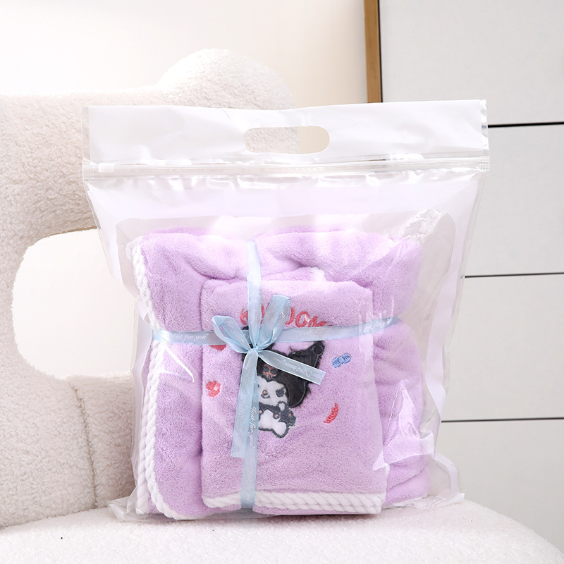 Coolomi Towel Bath Towel Set Polyester Brocade Material Soft Absorbent Lint-Free Cartoon Cute