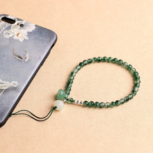 中国风水草玛瑙6mm单圈手机链挂绳复古短款手腕绳挂饰水晶挂件女