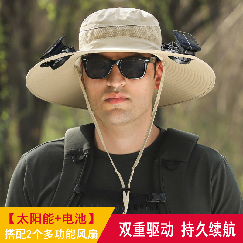 Long Endurance Lithium Battery Fan Solar Charging Strong Wind Power Summer Big Edge Sun Protection Hat Male Sun-Shade Fisherman Hat Quick-Drying