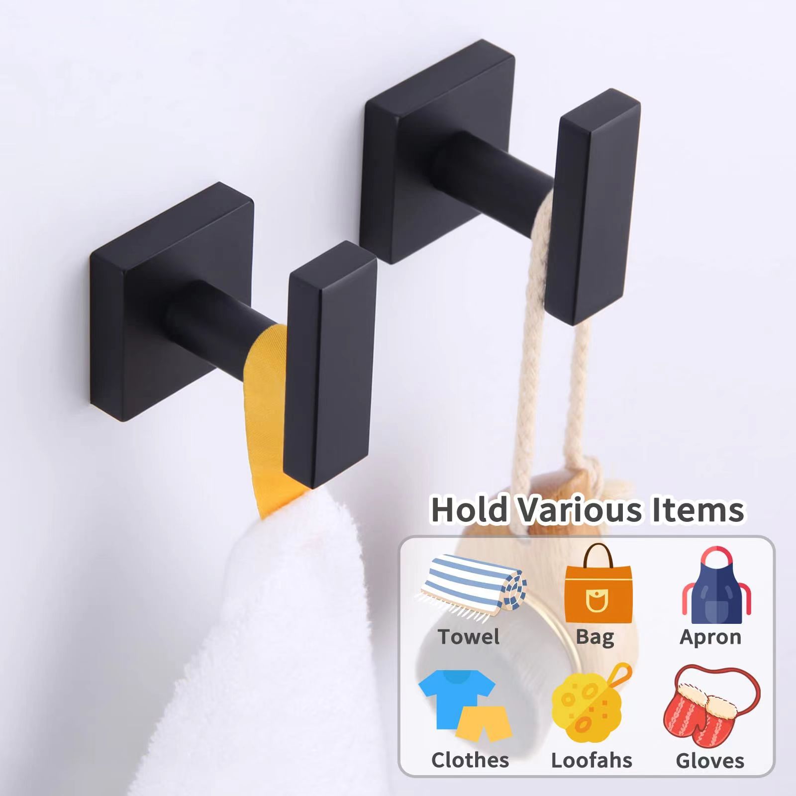 Bathroom Bathrobe Hook Towel Hook Square Hotel Clothes Hook Wall Hanging Hook Bedroom Hook Cross-Border Hot Sale