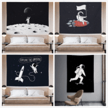 挂毯装饰背景布黑白彩色卡通宇航员星空系列挂毯卧室床头装饰挂布