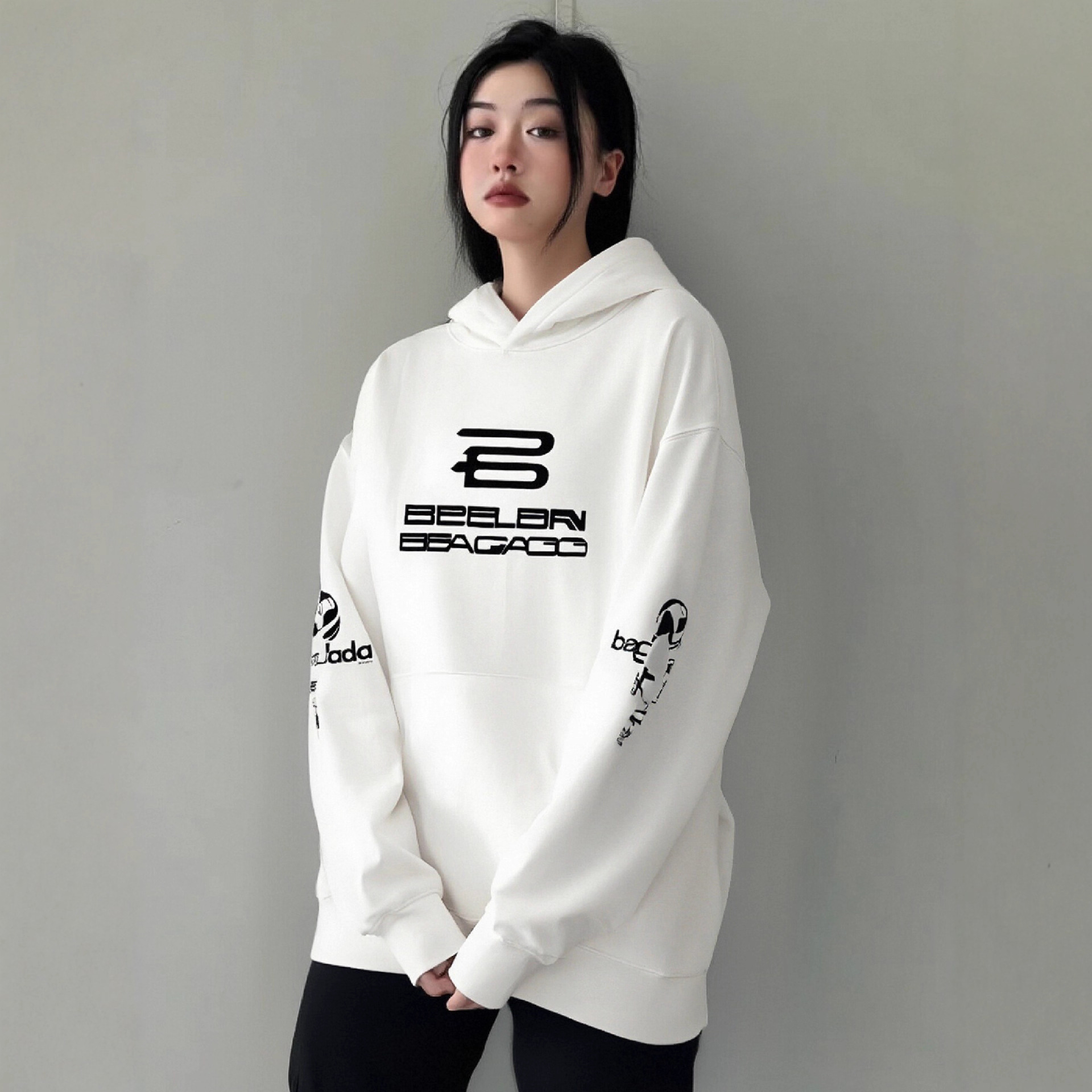 潮牌巴黎女士卫衣纯棉连帽衫 b家经典ai字母宽松连帽卫衣男女同款