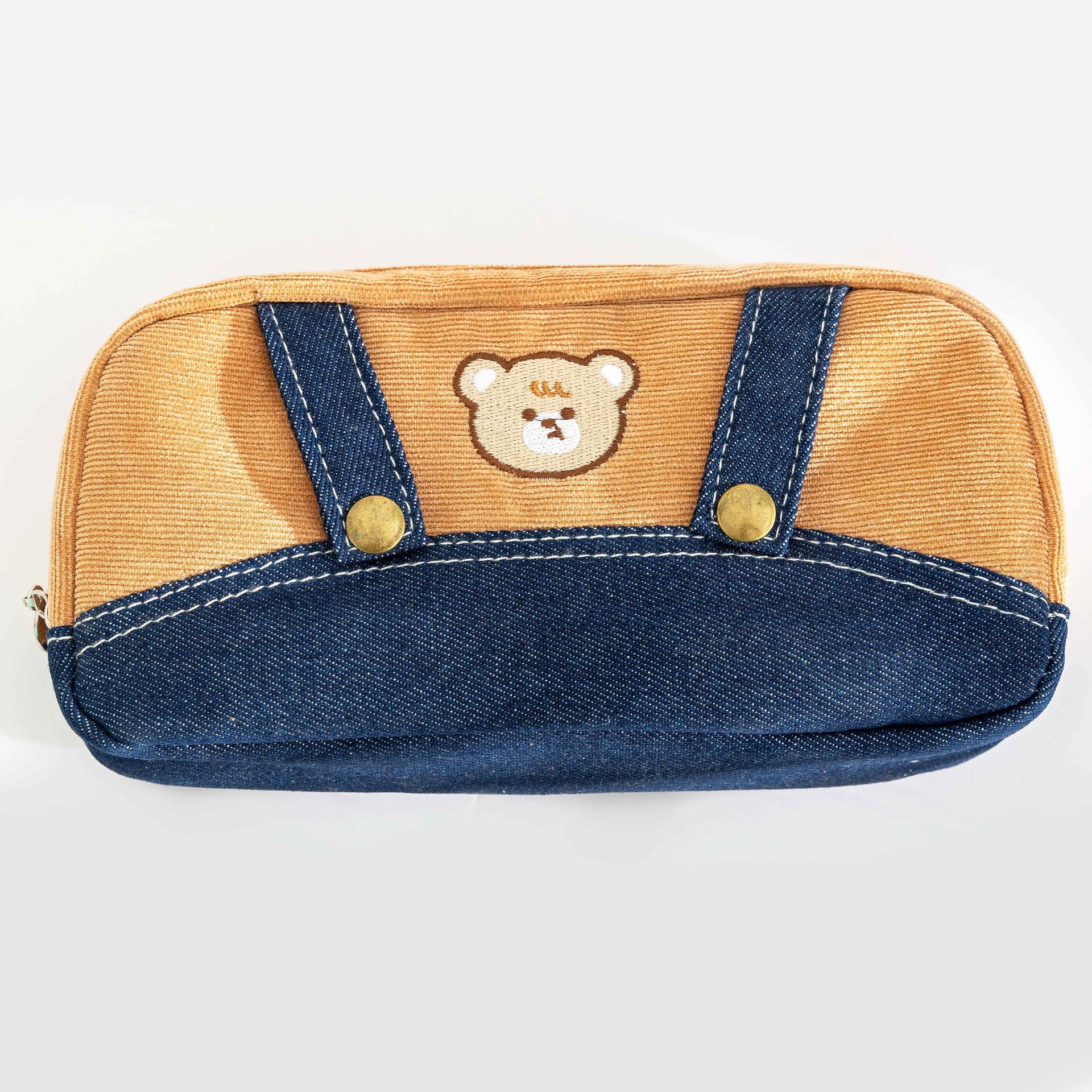 学生可爱卡通文具袋大容量小学初中收纳包创意男女熊灯芯绒笔袋