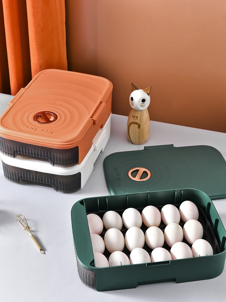 Egg Storage Box Timing Dustproof with Cover Fresh-Keeping Drawer Roll-out Type Egg Storage Box 0414