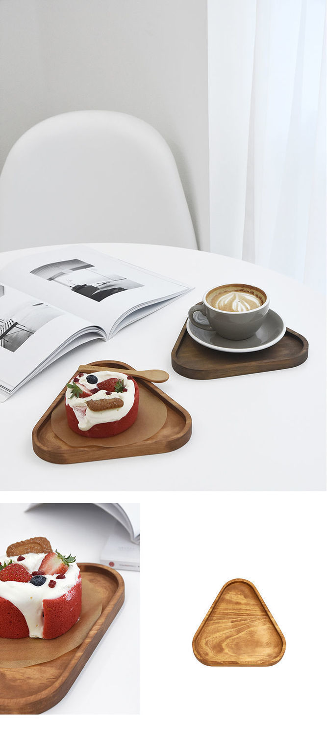 日式复古托盘 三角形收纳盘 奶茶店木制出餐盘 ins风下午茶点心盘