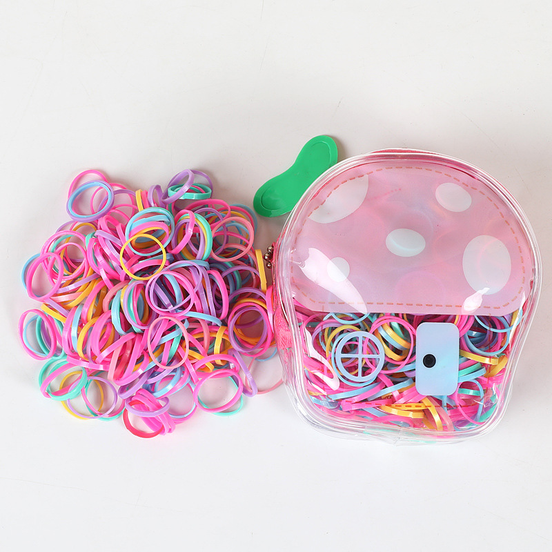 Children's Disposable Small Rubber Band High Elastic Strong Pull Constantly Girls Hair Rope Cartoon Zipper Bag Color Rubber Band