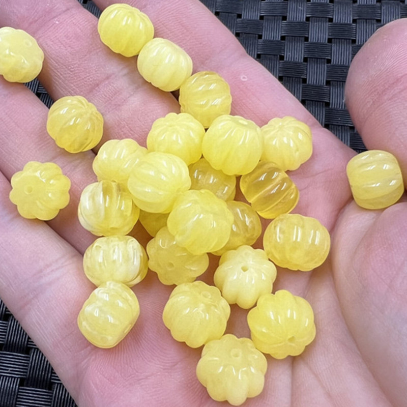 荧光浮盐水蜜蜡南瓜珠散珠鸡油黄蜜蜡散珠手链项链佛珠散珠配件珠
