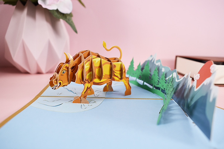 2021新款创意动物立体贺卡3d通用感恩祝福卡片礼物立体牛