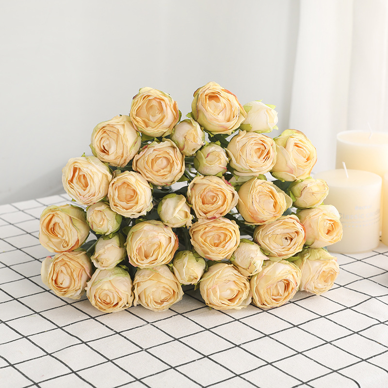 New Chinese Style Home Decorative Artificial Hand Tie 10-Head Burnt Edge Rose Bride Holding Artificial Artificial Flower White Rose