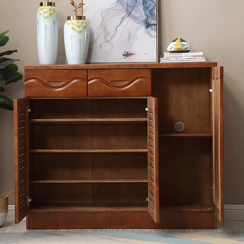 中式实木鞋柜 家用实木放鞋柜 进门玄关柜三门两门特价清仓大容量