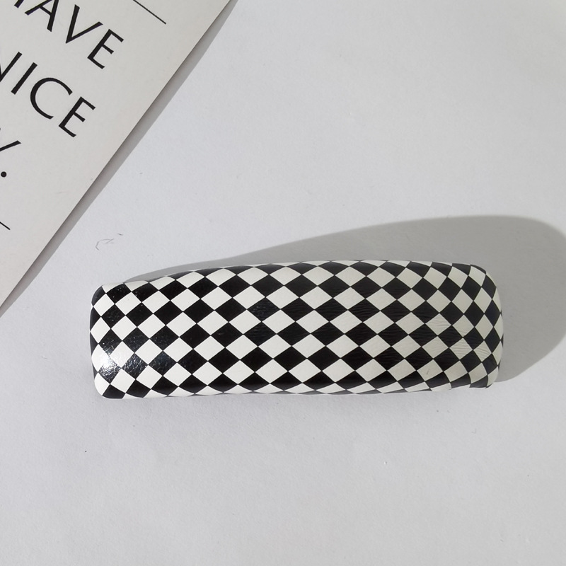 Japanese and Korean Simple Stylish Black and White Chessboard Grid BB Clip Sponge Leather Triangle Clip Girl Smiley Face Side Clip Bang Clip