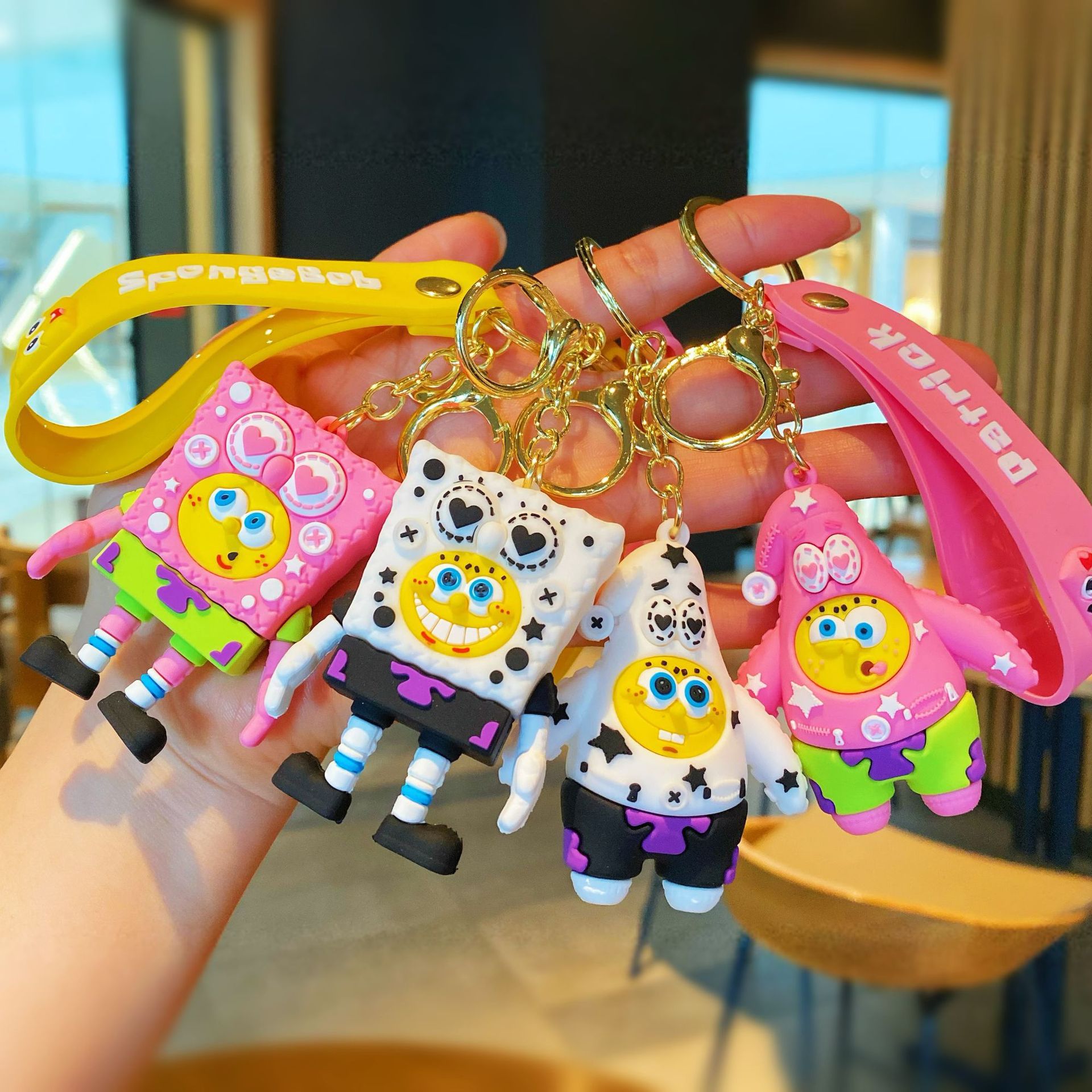 New Cartoon SpongeBob Key Chain Cute Pie Star Doll Car Key Chain Couple Bags Pendant