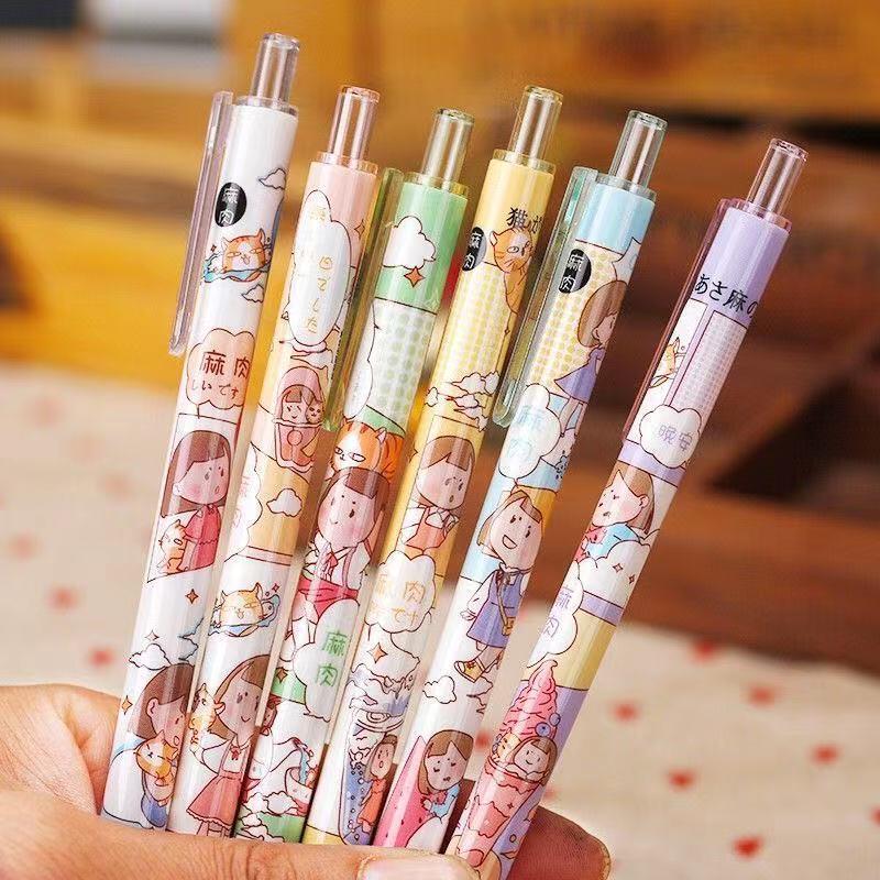 麻肉按压中性笔高颜值韩版ins学生可爱卡通笔黑色水笔按动笔0.5mm
