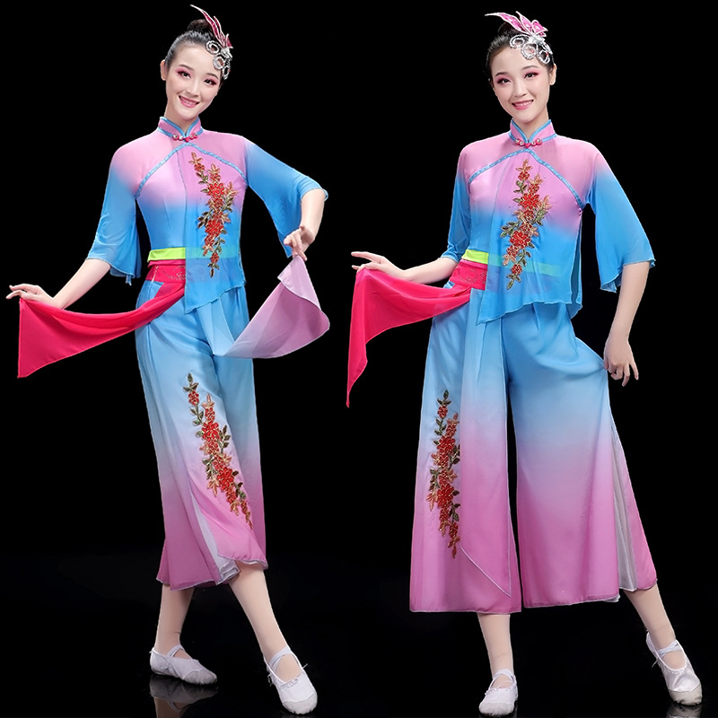 秧歌服演出服女2024新款扇子舞套装古典舞斗笠舞渔梦渔阳舞蹈服装