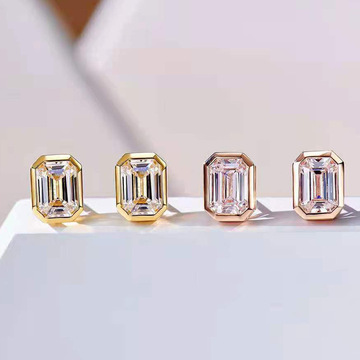 1克拉宝塔小耳钉女夏款925银长方形钻耳环简约时尚气质 耳饰