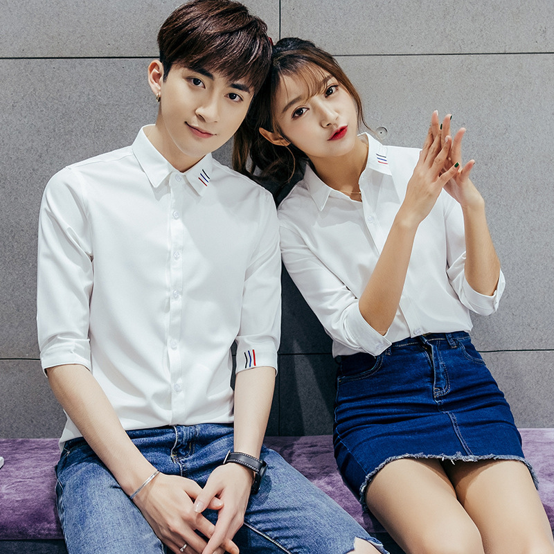 y329/2017情侣装衬衫中袖五分袖92.9%聚酯7.1%氨纶(增到5xl)p40