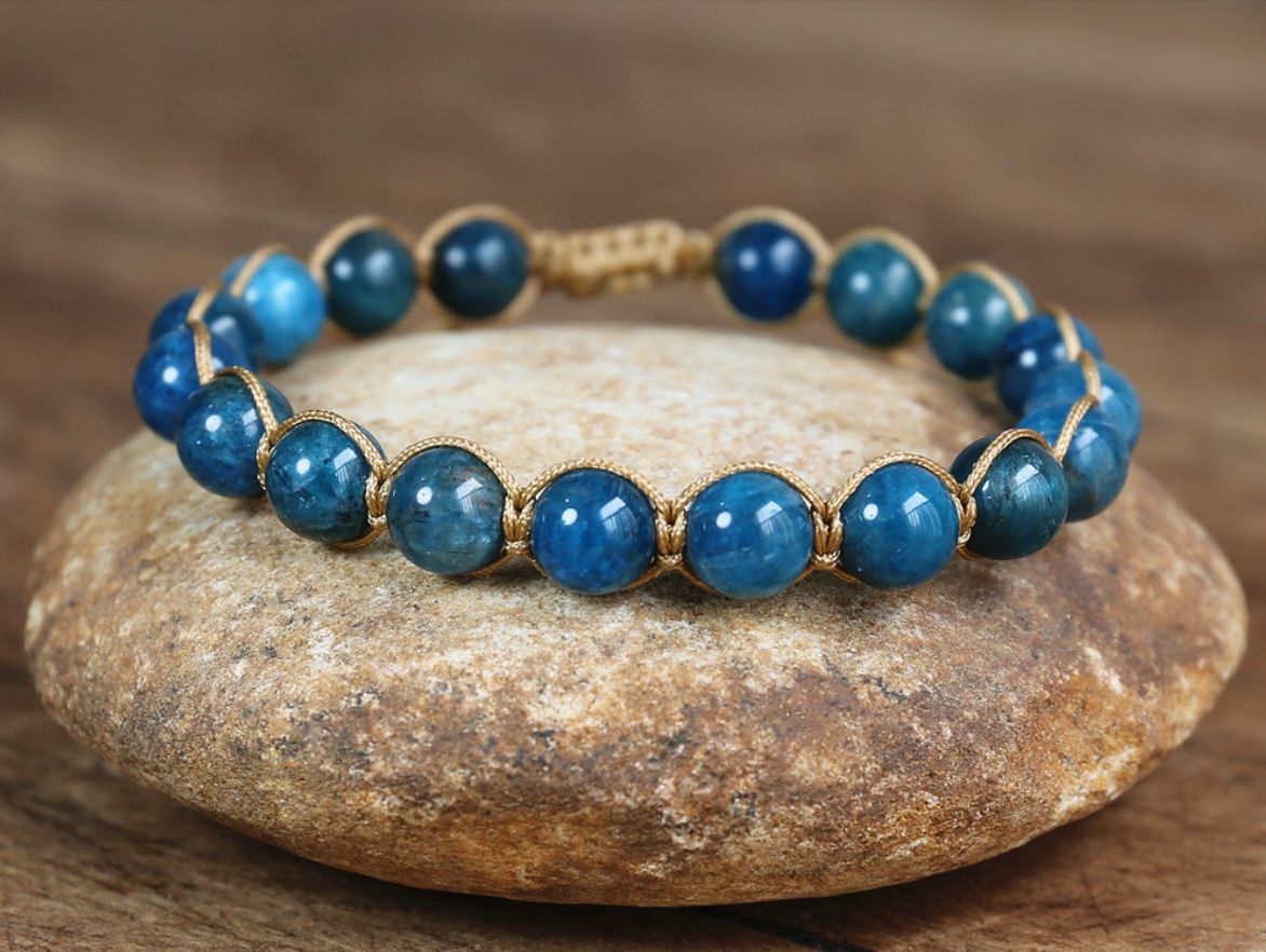 跨境专供天然6mm磷灰石创意手工编织手链女士珠宝饰品批发零售