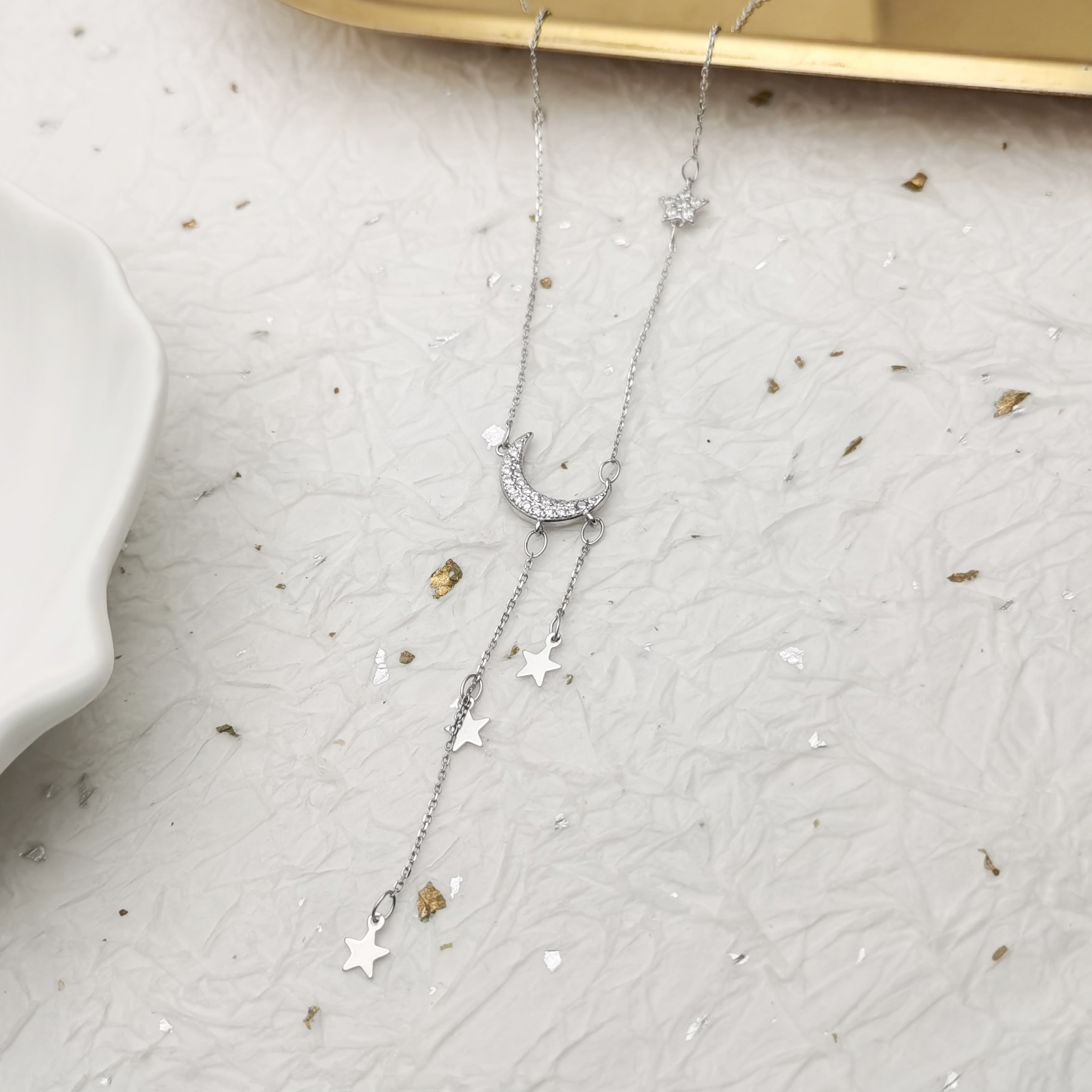 特价清仓 通体925银(星月流苏项链)日韩个性气质时尚锁骨链批发