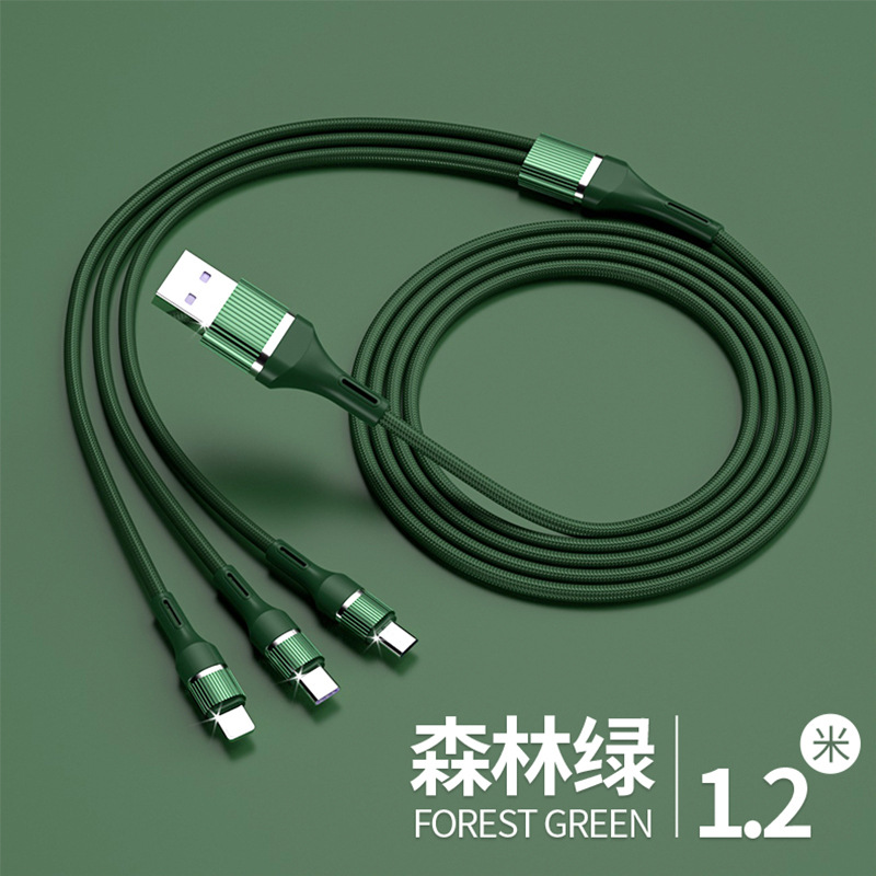 6a Super Fast Charge Three-in-One Data Cable 100W Cloth Weave TYPE-C for Apple Three-in-One Charge Cable