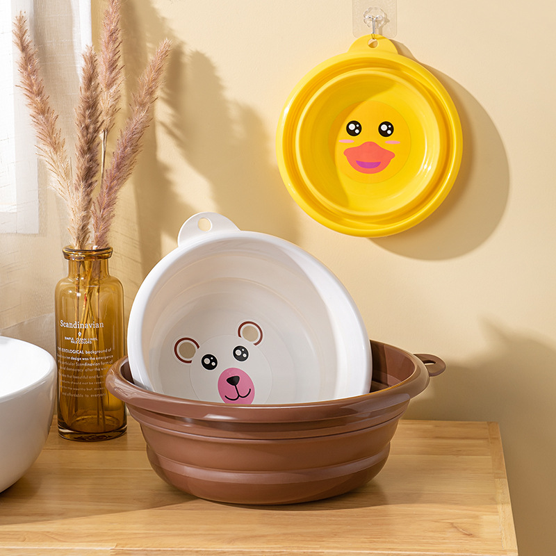 Online Influencer Duck Folding Basin Compression Basin Household Travel Multifunctional Children Plastic Washbasin for Student Dormitory