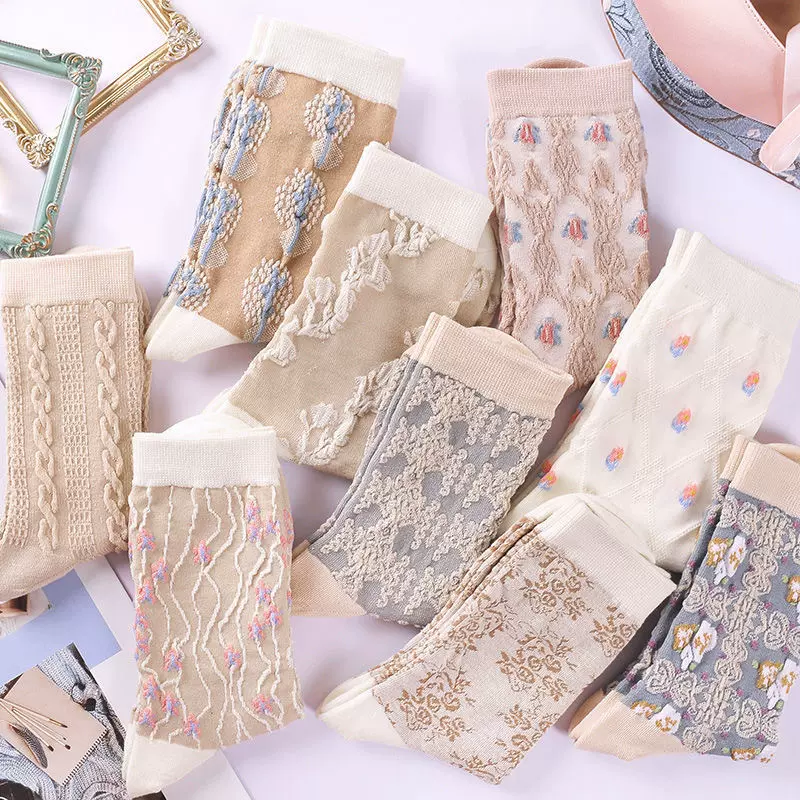 袜子女长筒春秋款ins潮可爱百搭韩版日系复古文艺立体学生中筒袜