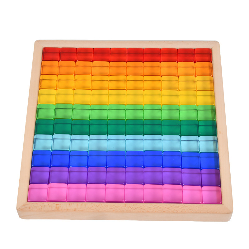 Gem Building Blocks Acrylic High Transparent Rainbow Crystal Cube Solid Wood Beech House Children's Toys