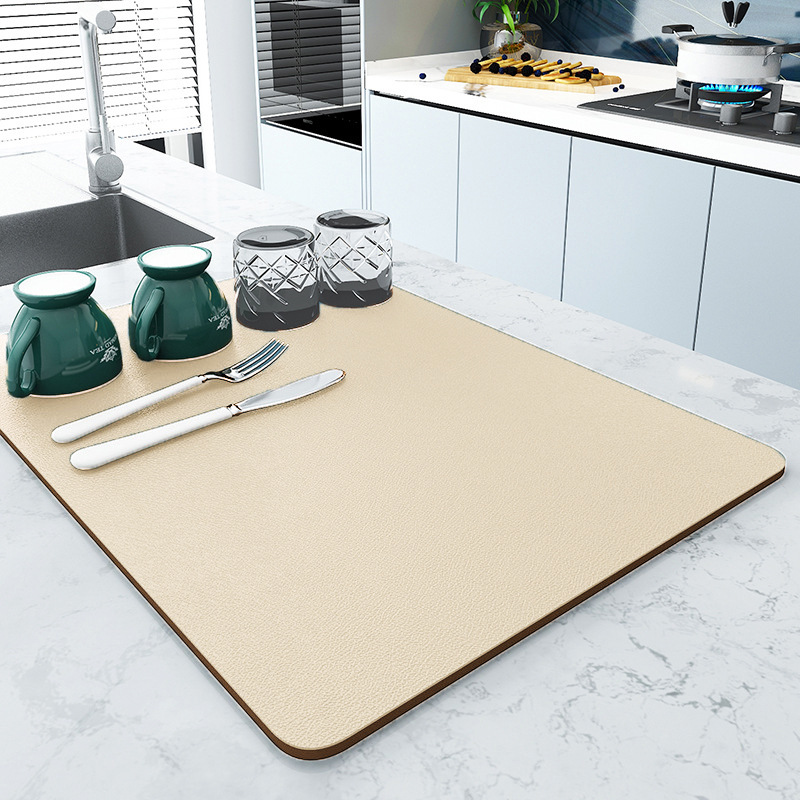 Kitchen Countertop Draining Mat Wash Basin Splash-Proof Mat Bowl Dish Drying Mat Bar Counter Water Absorbent Coaster Wash-Free Heat Proof Mat