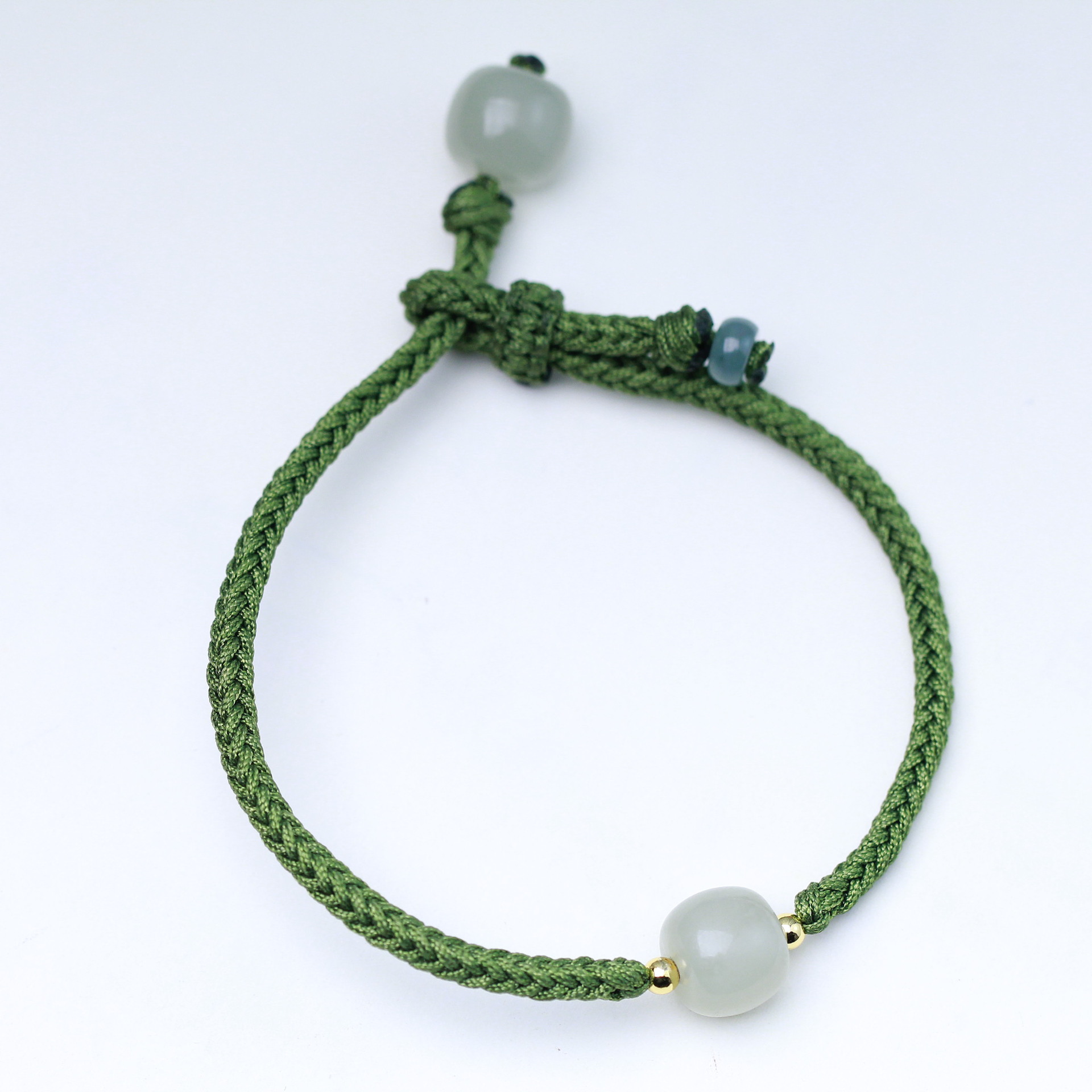 天然和田玉手编绳晴水老型珠单珠绿野仙踪手串活口调节女手链手串