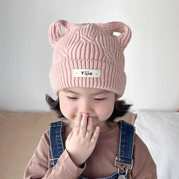宝宝帽子秋冬季可爱毛线针织套头帽男女儿童保暖护耳加厚防风超萌