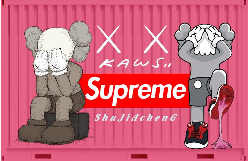 网红潮牌服装店背景墙纸kaws芝麻街涂鸦集装箱壁画奶茶店打卡壁纸