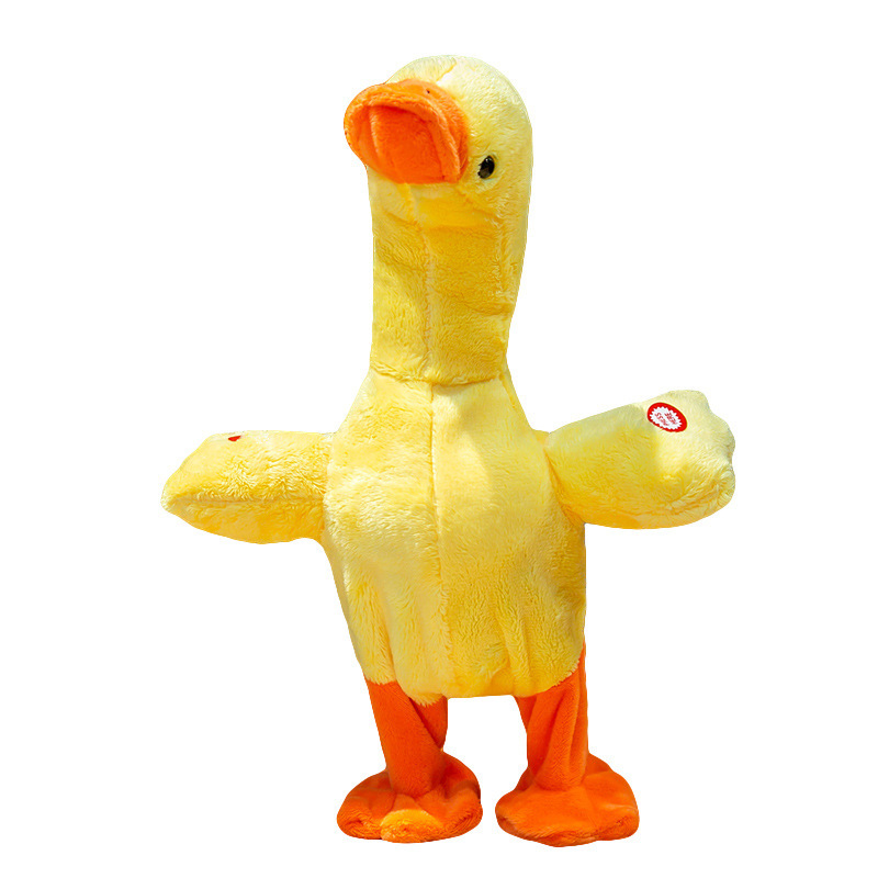 Internet Celebrity Electric Neck Lifting Small Yellow Duck Will Learn to Speak Walking and Singing Hello Duck Plush Doll Toy Wholesale